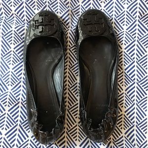 Tory Burch Black Reva Patent Leather Flats Size 7
